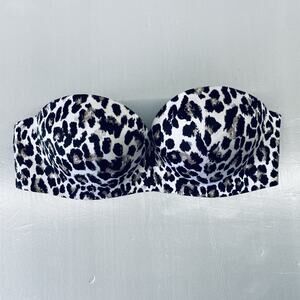 Victoria's Secret Bombshell Bra 34B Miraculous Padded Strapless Leopard
